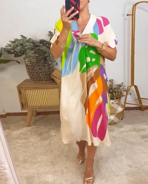 Vestido Casual con Estampado de Hojas Coloridas