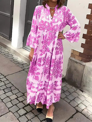 Vestido Maxi con Escote en V y Manga 3/4 Atractivo