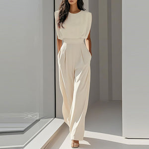 Mono Sarah Elegante de Pierna Ancha con Hombros Estructurados