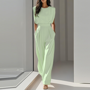 Mono Sarah Elegante de Pierna Ancha con Hombros Estructurados