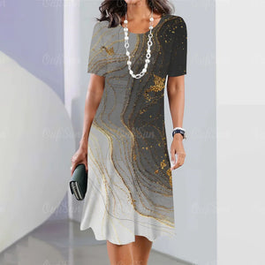 Vestido Midi Gráfico Elegante para Mujeres Tallas Grandes Verano