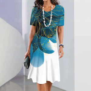 Vestido Midi Gráfico Elegante para Mujeres Tallas Grandes Verano