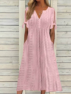Vestido Calado con Mangas Abiertas y Bolsillos – Elegancia Fresca para el Verano