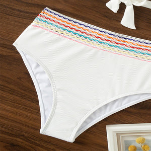 Bikini de cintura alta con tiras cruzadas de color