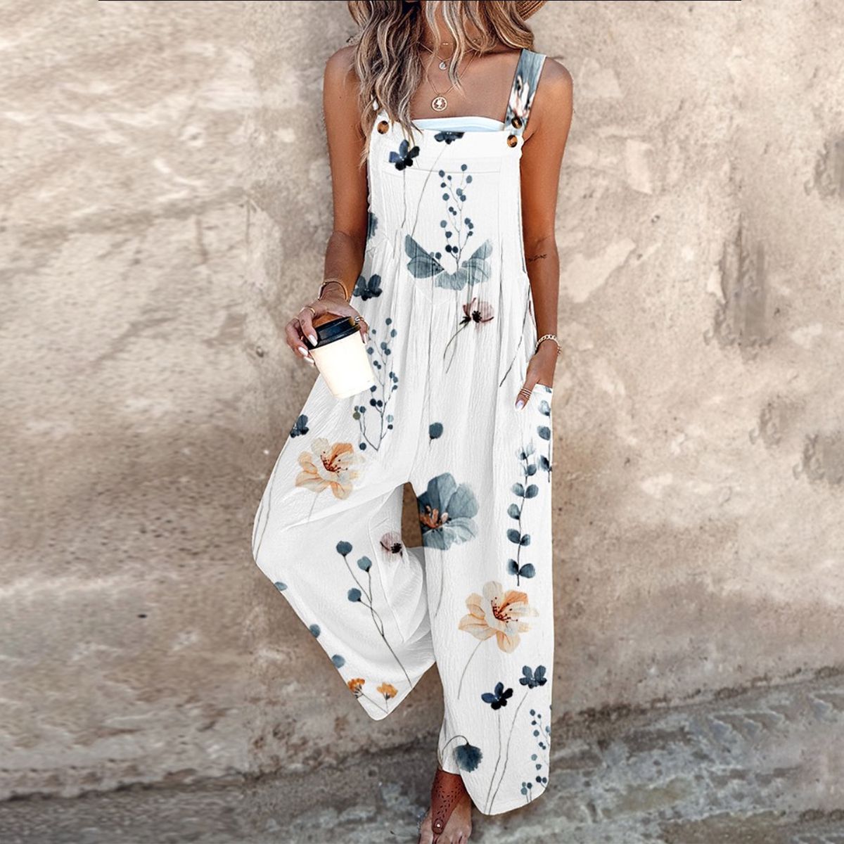 Apolline | Mono con tirantes de flores color marfil