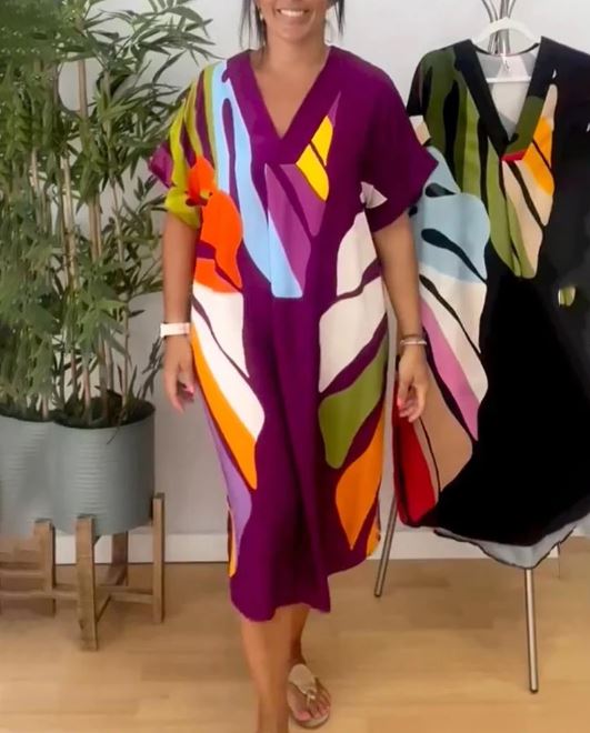 Vestido Casual con Estampado de Hojas Coloridas