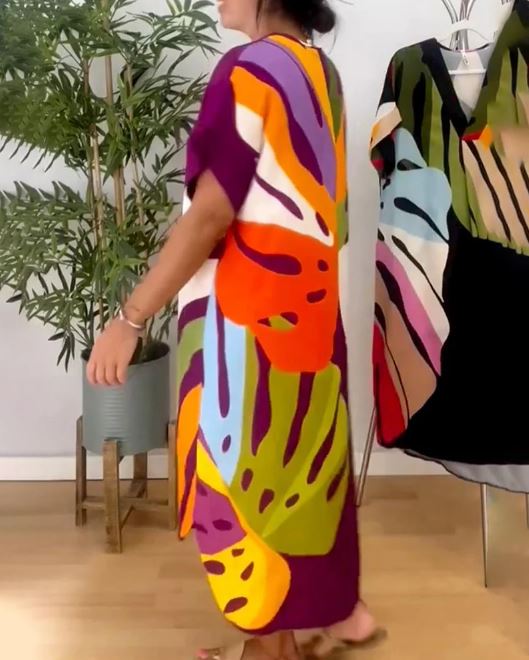 Vestido Casual con Estampado de Hojas Coloridas