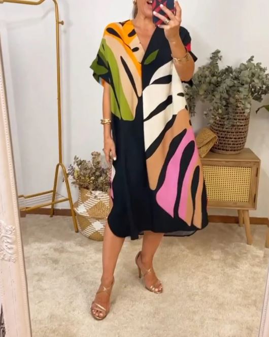 Vestido Casual con Estampado de Hojas Coloridas