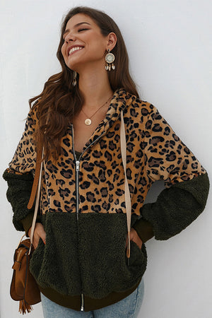 Sudadera con Cremallera y Estampado de Leopardo