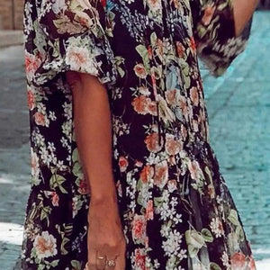 Vestido Floral Elegante de Manga Larga