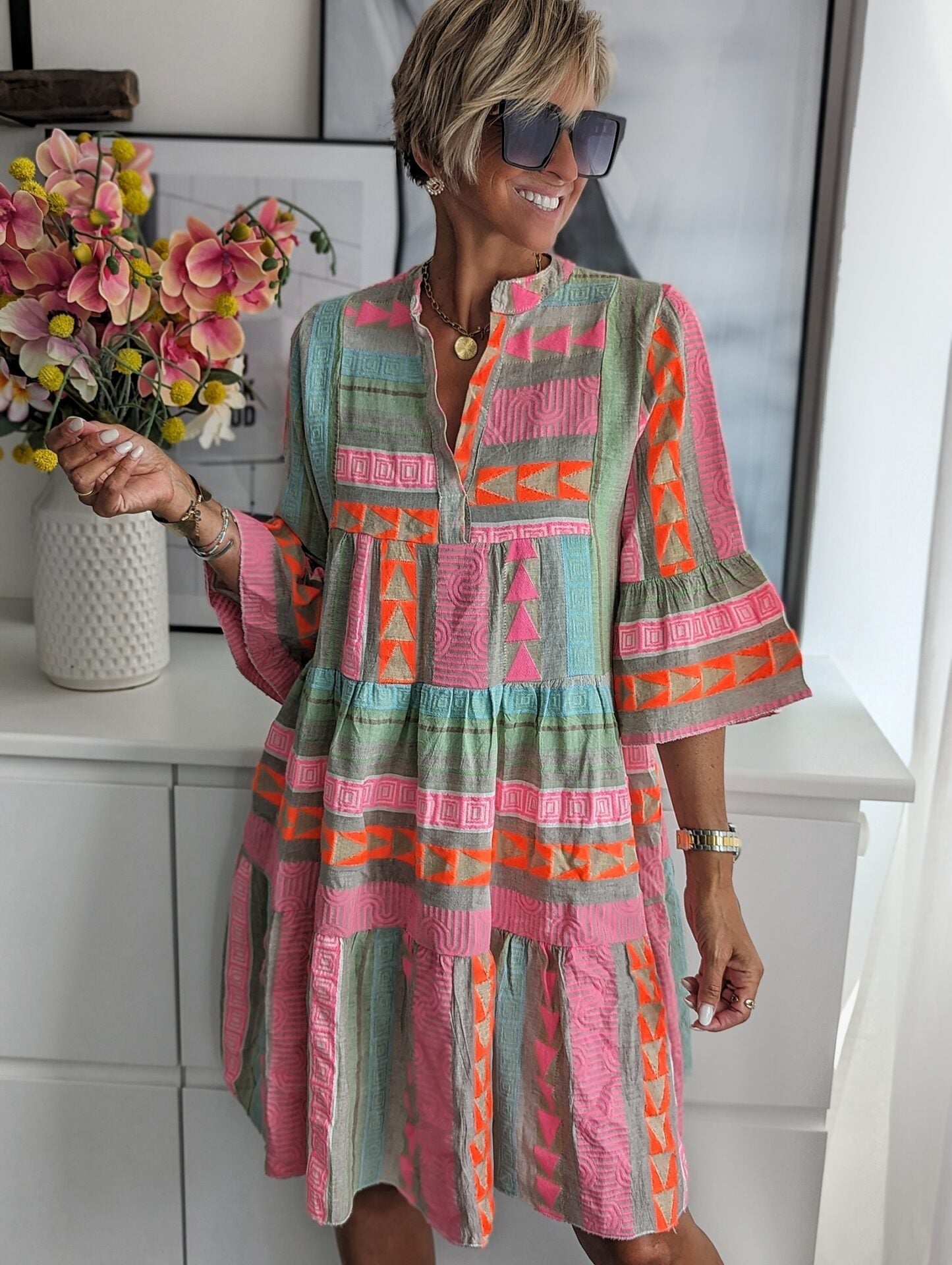 Vestido Bohemio Lucía con Estampado Étnico