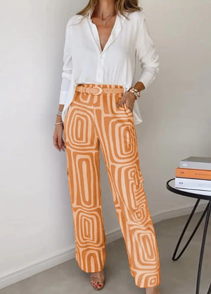 Conjunto Elegancia de Camisa y Pantalones con Estampado Geométrico