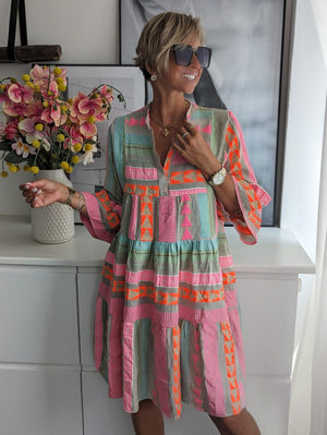 Vestido Bohemio Lucía con Estampado Étnico