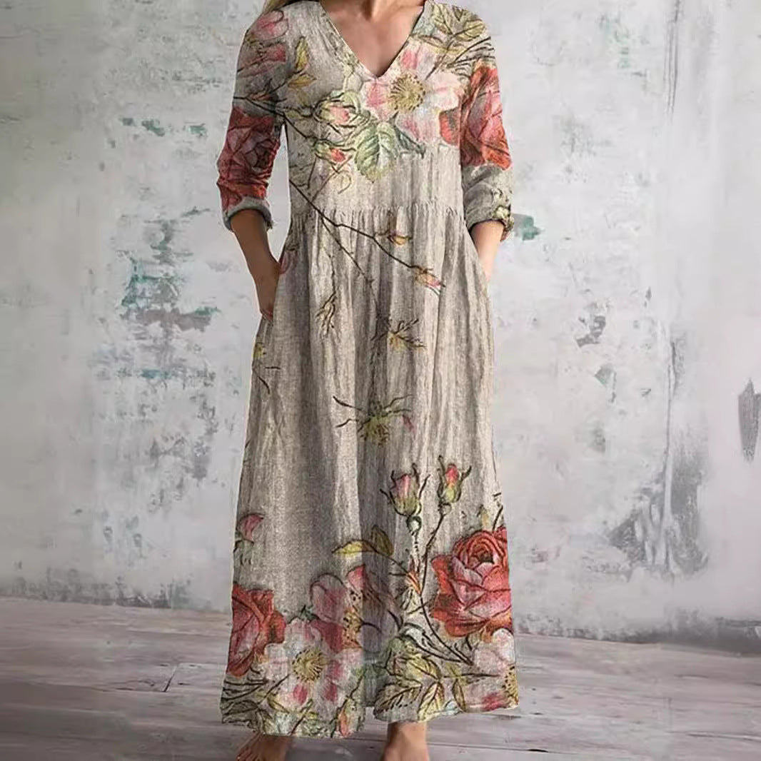 Denise | Vestido de Verano con Escote en V y Estampado Floral
