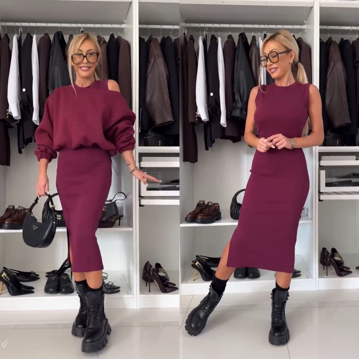 Leah Luxe | Conjunto de Top con Hombros Descubiertos y Falda Midi