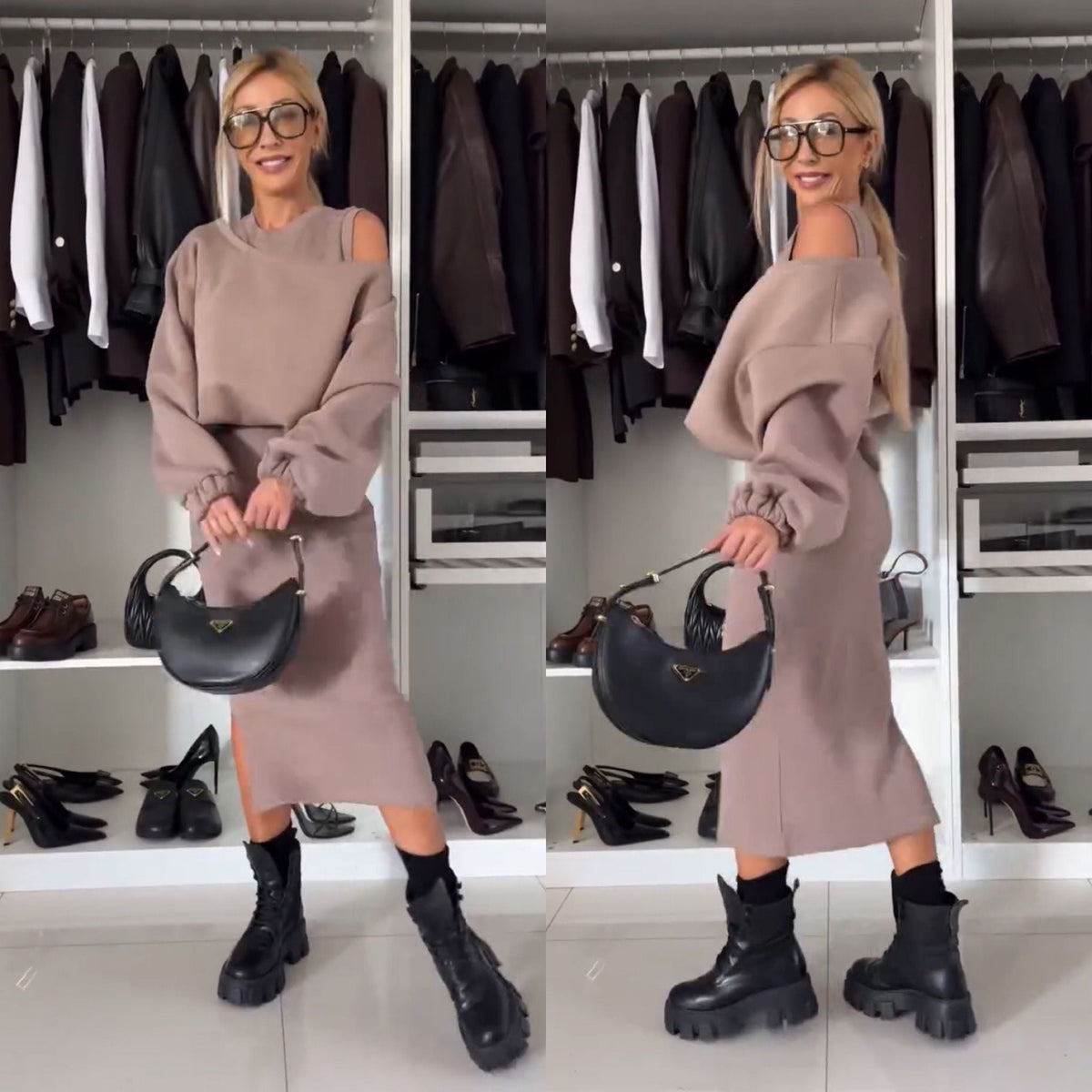 Leah Luxe | Conjunto de Top con Hombros Descubiertos y Falda Midi