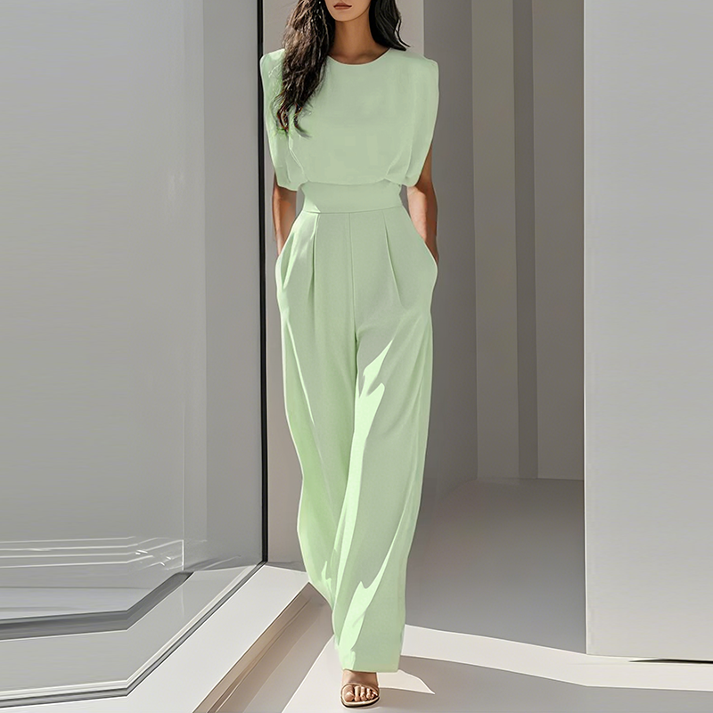 Mono Sarah Elegante de Pierna Ancha con Hombros Estructurados