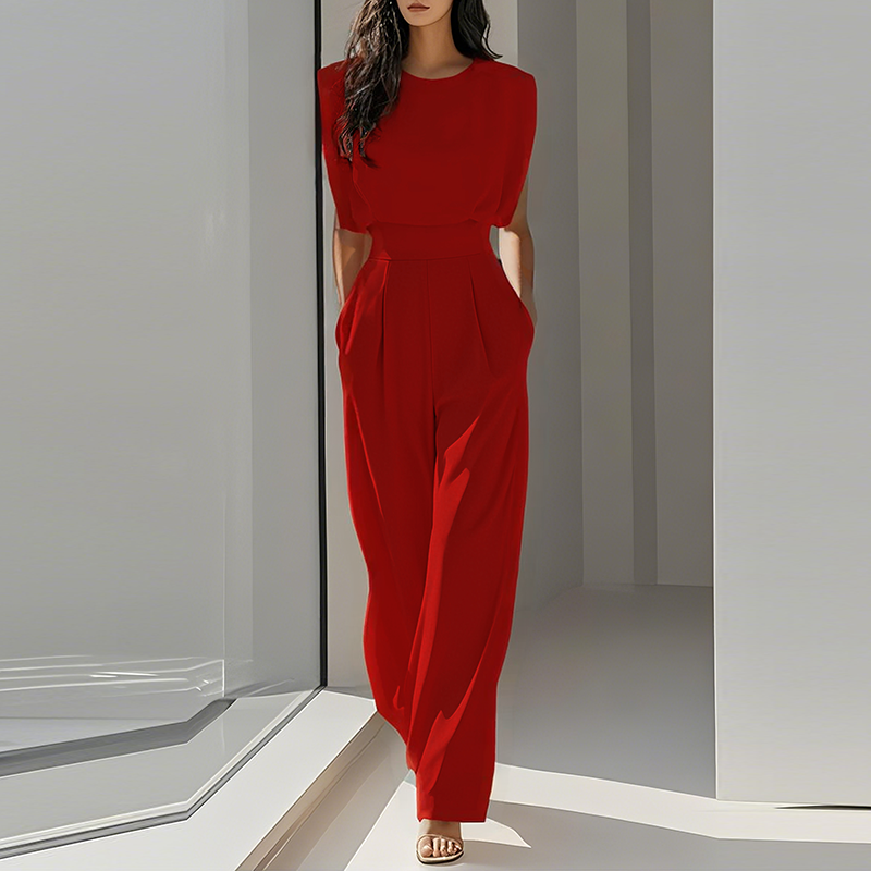 Mono Sarah Elegante de Pierna Ancha con Hombros Estructurados