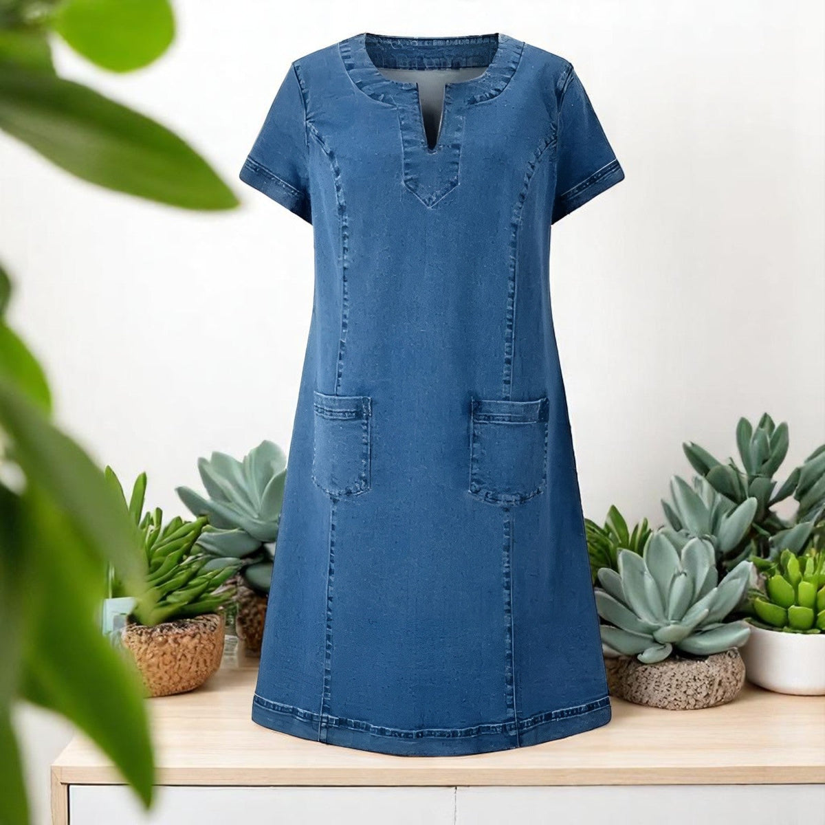Julia | Vestido de Denim Suave con Bolsillos Frontales