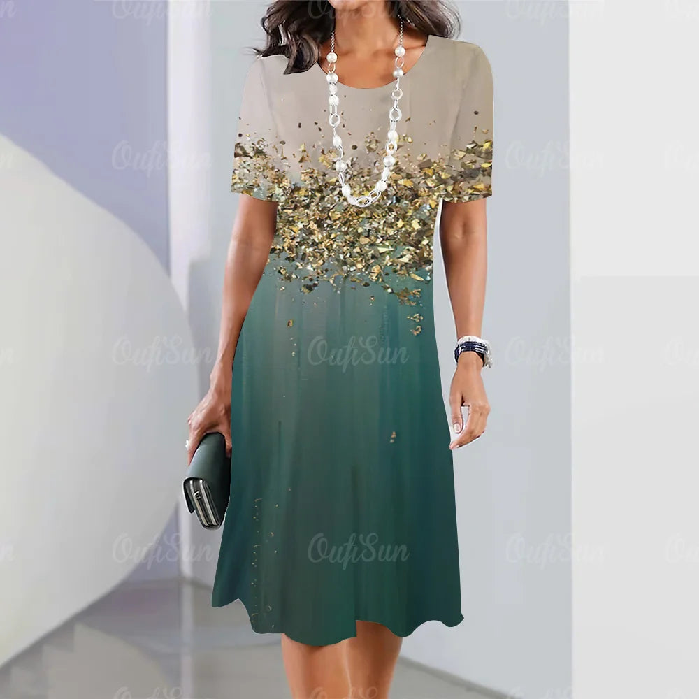 Vestido Midi Gráfico Elegante para Mujeres Tallas Grandes Verano