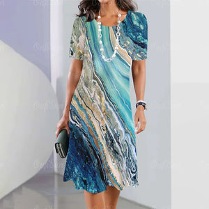 Vestido Midi Gráfico Elegante para Mujeres Tallas Grandes Verano