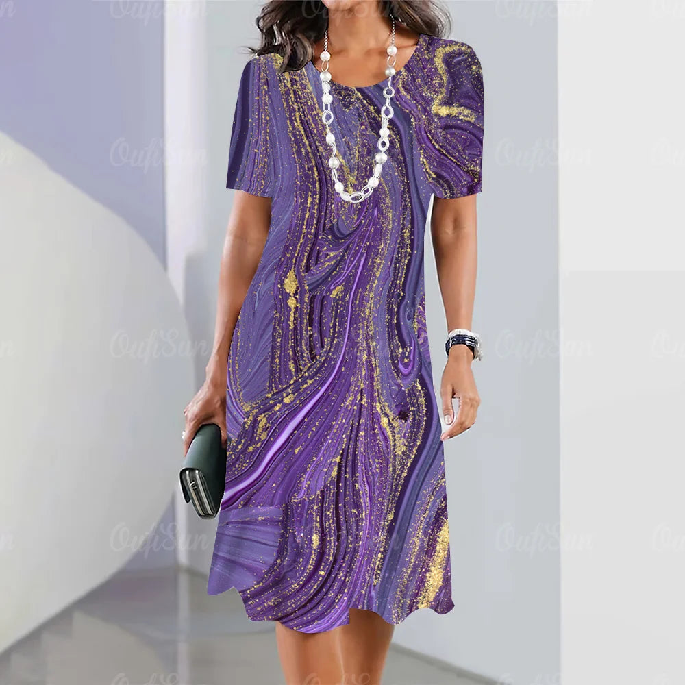 Vestido Midi Gráfico Elegante para Mujeres Tallas Grandes Verano