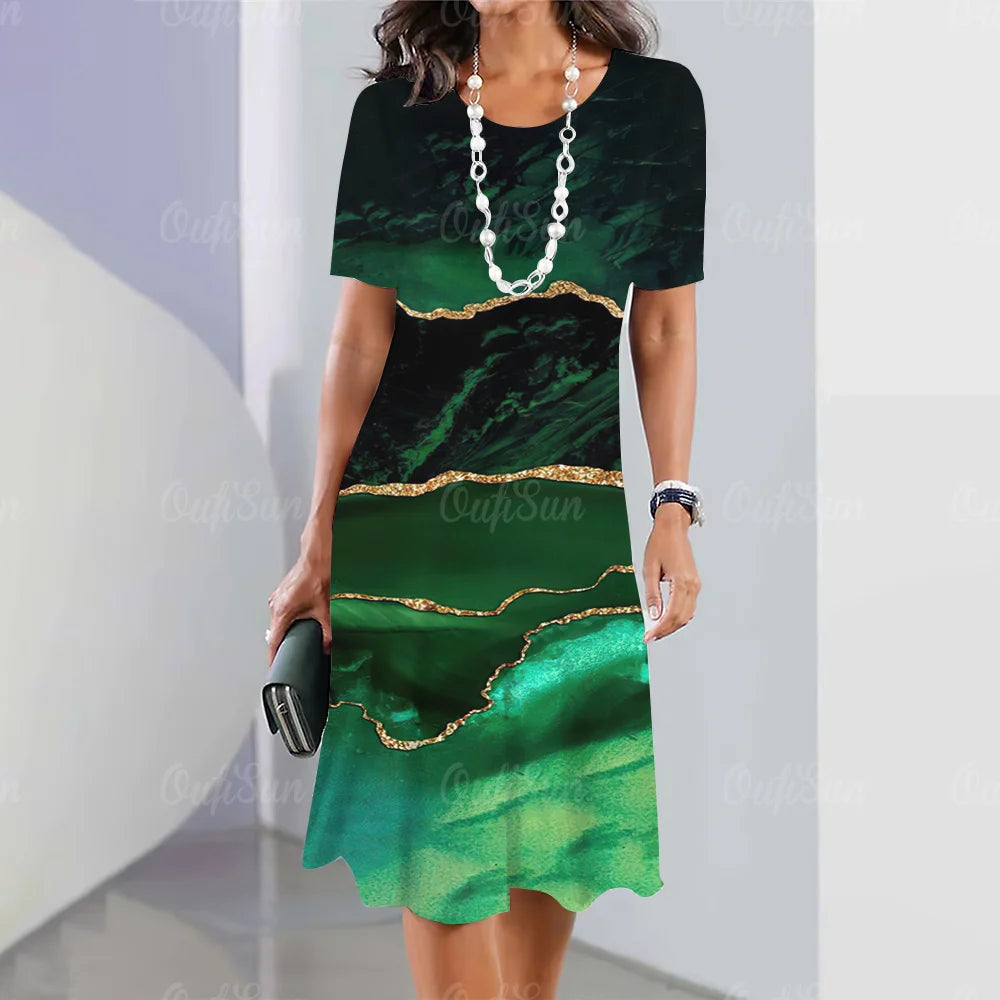 Vestido Midi Gráfico Elegante para Mujeres Tallas Grandes Verano