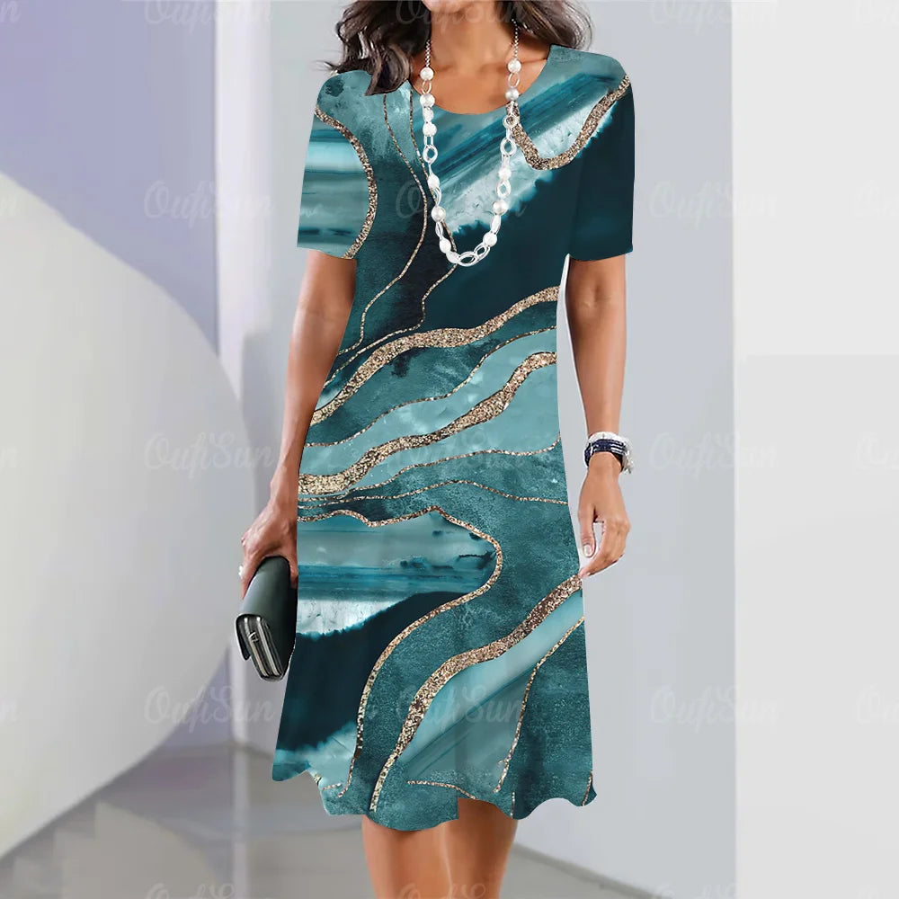 Vestido Midi Gráfico Elegante para Mujeres Tallas Grandes Verano