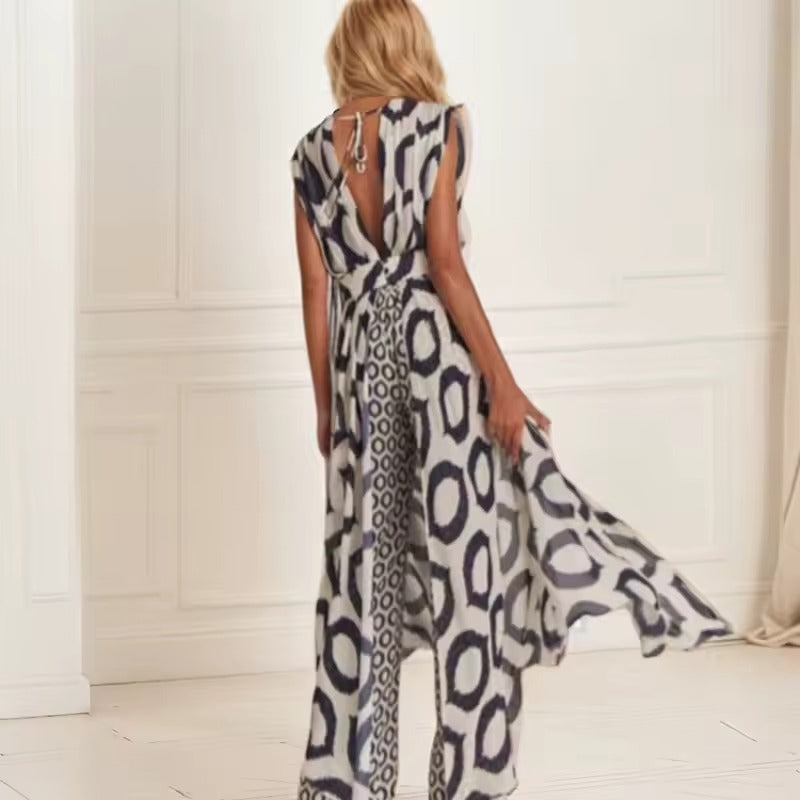 Conjunto Boho Chic con Kimono Largo y Pantalones – Estampado Étnico y Corte Fluido