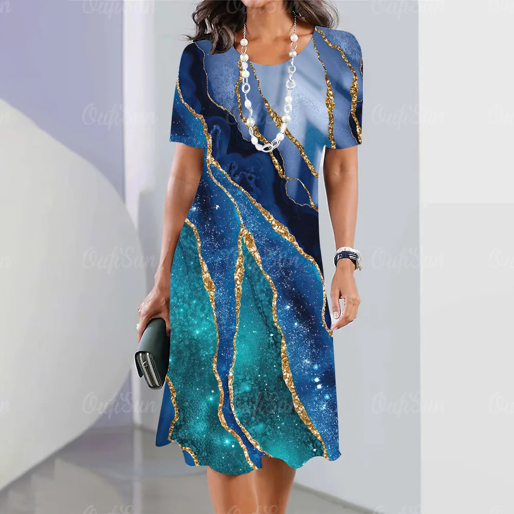 Vestido Midi Gráfico Elegante para Mujeres Tallas Grandes Verano