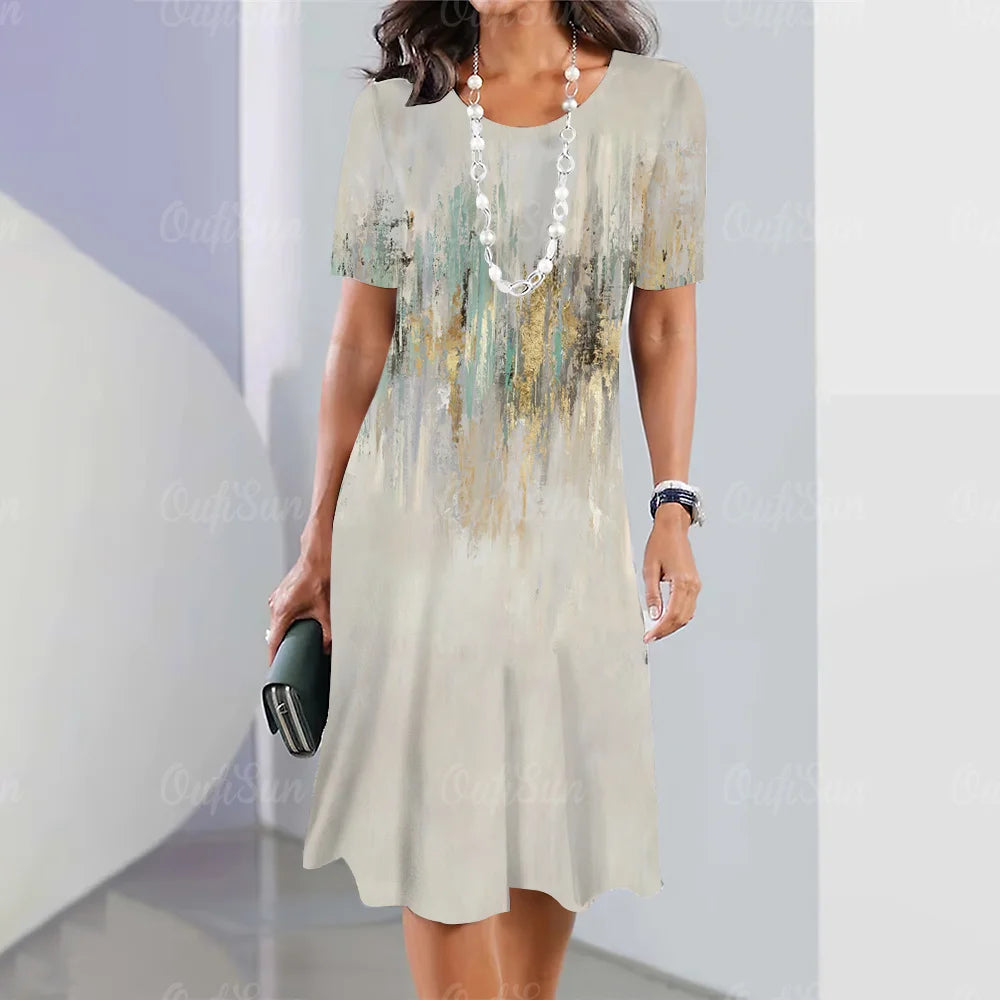 Vestido Midi Gráfico Elegante para Mujeres Tallas Grandes Verano