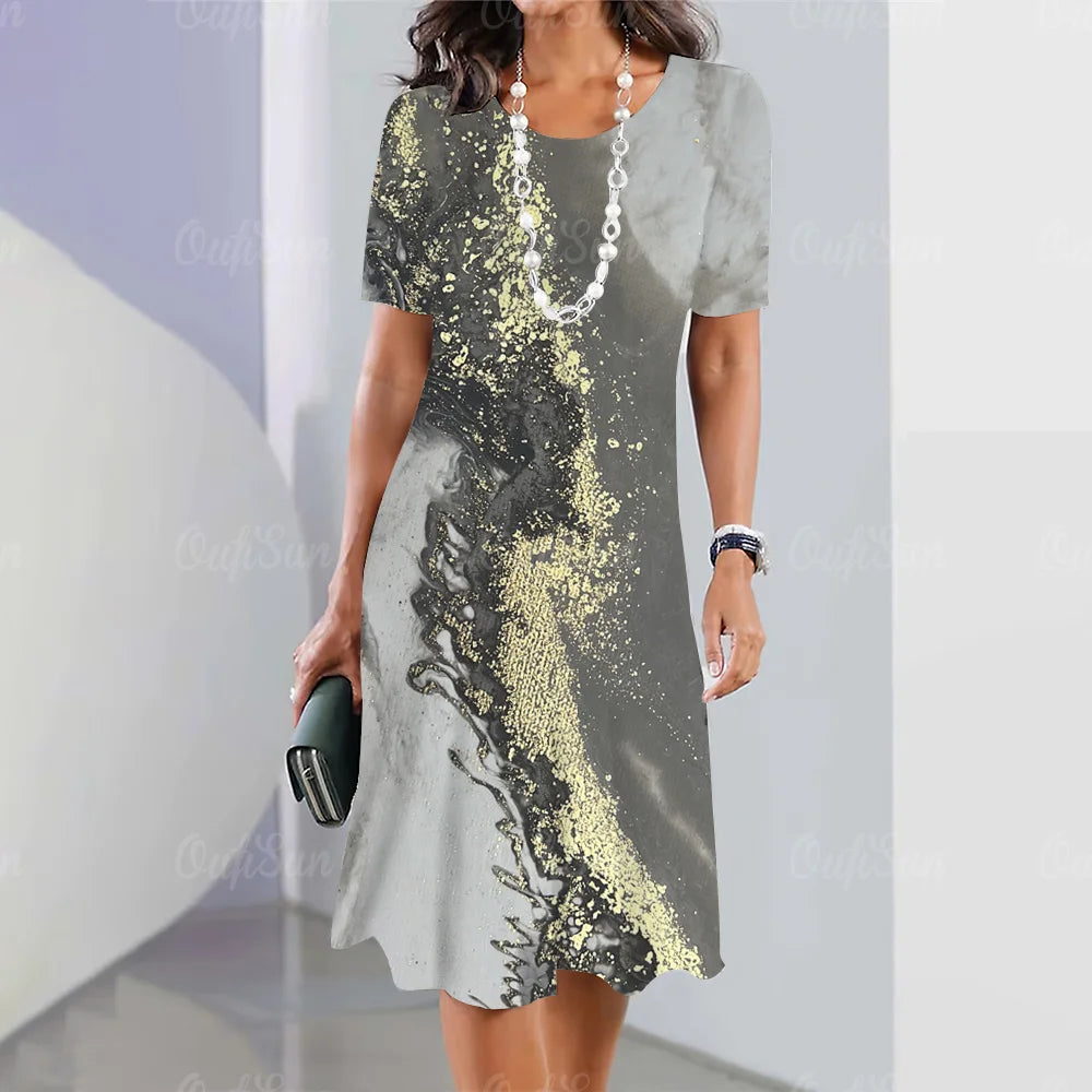 Vestido Midi Gráfico Elegante para Mujeres Tallas Grandes Verano