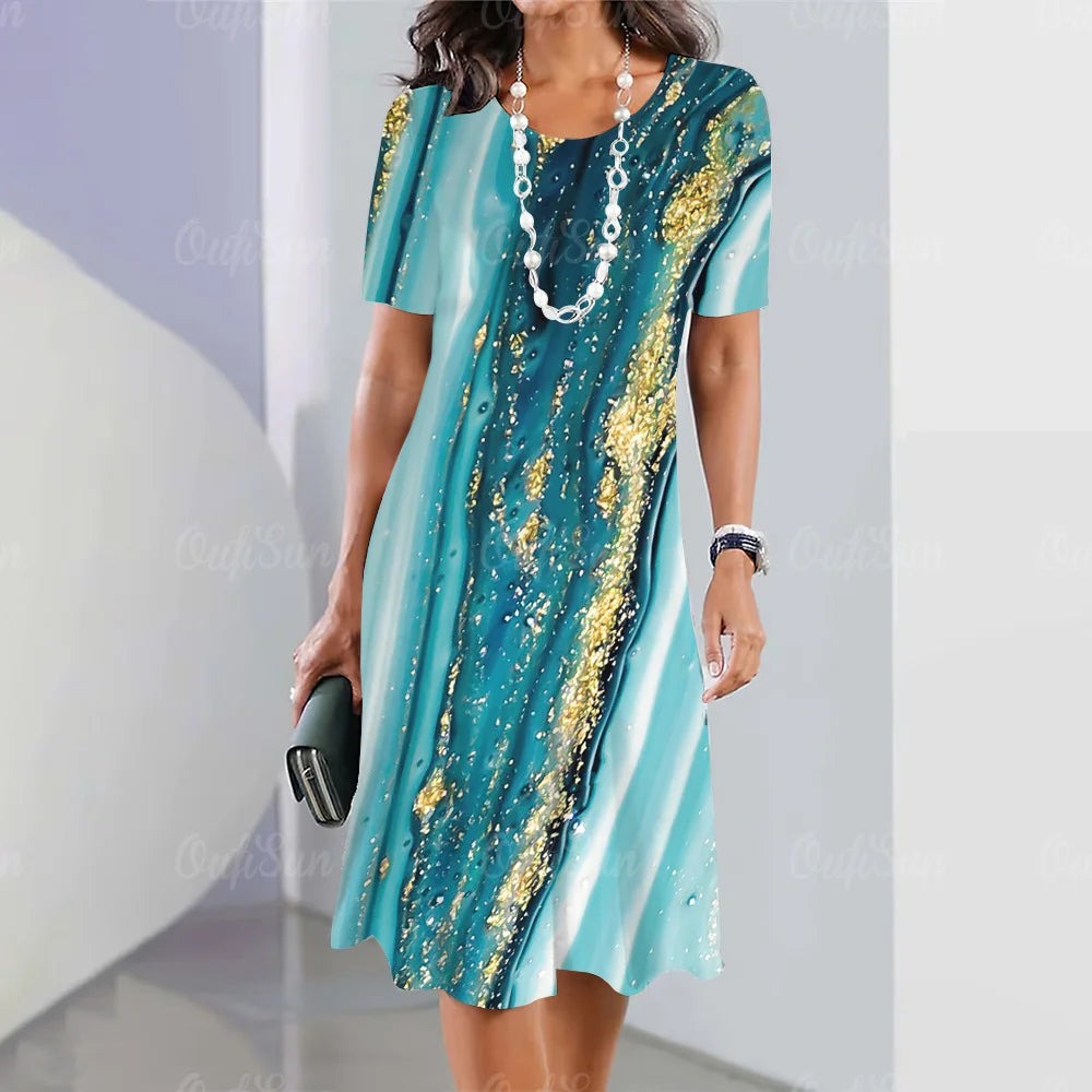 Vestido Midi Gráfico Elegante para Mujeres Tallas Grandes Verano