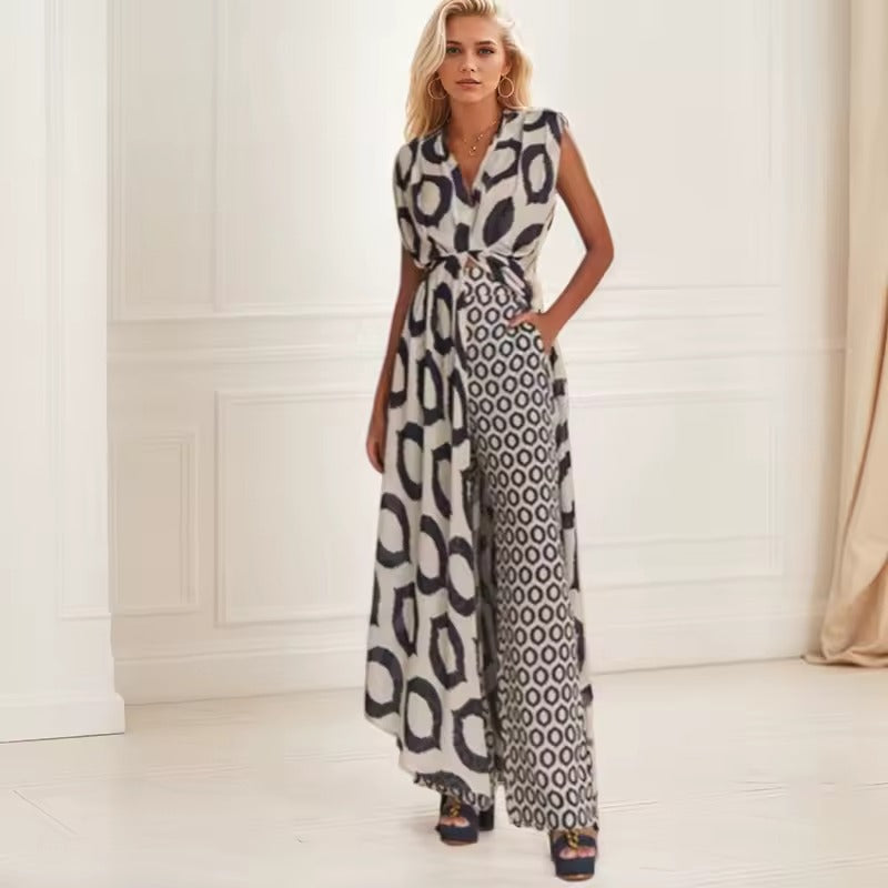 Conjunto Boho Chic con Kimono Largo y Pantalones – Estampado Étnico y Corte Fluido