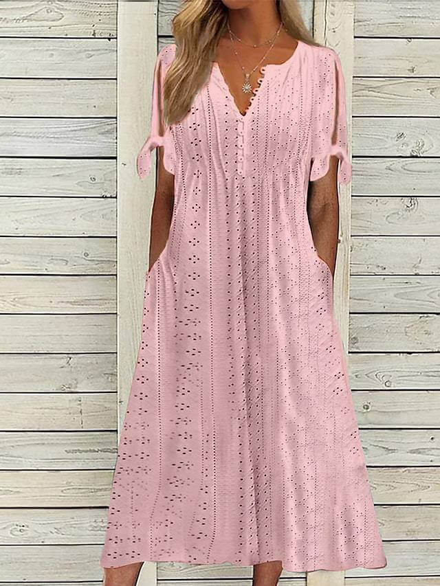Vestido Calado con Mangas Abiertas y Bolsillos – Elegancia Fresca para el Verano