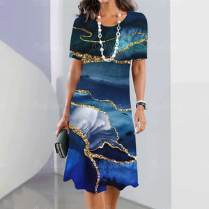 Vestido Midi Gráfico Elegante para Mujeres Tallas Grandes Verano