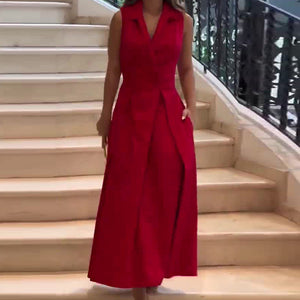 Vestido Carmesí Midi Escote V