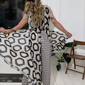 Conjunto Boho Chic con Kimono Largo y Pantalones – Estampado Étnico y Corte Fluido