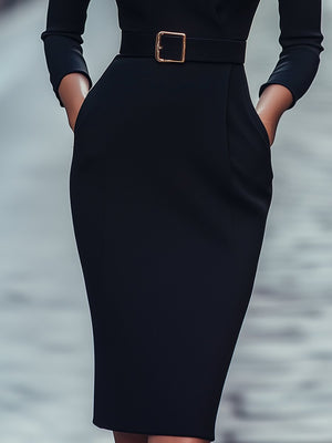 Selvianeé | Vestido Negro Refinado con Cinturón