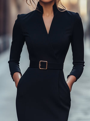 Selvianeé | Vestido Negro Refinado con Cinturón